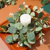 Decorative Flowers 2Pcs Artificial Wreath Small Spring Pillar Candle Rings Holder Miniatureeucalyptus Wreaths For Home Decor