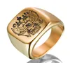 Rostfritt stål 3D -gravering Ryssland National Emblem Double Heads Eagle Square Charm Ring Hip Hop Fashion Punk Men Women Jewelry7020439