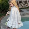 Vestidos da menina 2024 moda casual simples crianças cor sólida doce princesa manga longa camisa vestido crianças roupas meninas