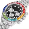 Créateur de luxe de mode superbe coloré plein strass diamant calendrier date quartz batterie montres pour hommes femmes multi functi289V