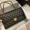 5a Borsa a tracolla di design Classica patta scozzese Cf Borsa a mano in caviale Catena in oro argento Pelle doppia lettera Fibbia tinta unita Quadrata St202I