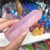 Decorative Figurines Pink Aura Clear Quartz Wand Point Natural Stones For Home Decoration