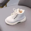 Winter Kids Snow Boots Boys Leather Shoes Fashion Solid Color Warm Baby Girl Shoes Cotton Infant Children Ankle Boots 240219