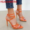 Sandalen Super High Heels 11 cm Damen Pumps Knöchel Cross-Strap Schuhe Frau Lady Pointy Open Toe Stiletto High-Heeled Party Schuh