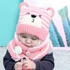 Berretti Baby Kid Inverno Paraorecchie lavorato a maglia Beanie Cap Sciarpa Set Cappello da orso cartone animato per bambini