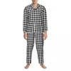 Mäns sömnkläder pyjamas Men Houndstooth Graphic Home Nightwear Modern Abstract Design 2 Pieces Pyjama Set Long Sleeve Soft Sound Suit