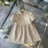 Ny tjejklänning guldknappar lapel baby kjol storlek 100-150 barn designer kläder kort ärm barn frock 24feb20