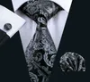 Mens Tie Black Paisley 100 Silk Classic Barrywang Tie Hanky ​​Cufflinks Set for Men Formal Wedding Party Groom Sell3489444