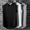 Men's Tank Tops Summer Gyms Clothing Men Bodybuilding Hooded Tank Top Sleeveless Vest Sweatshirt Fitness Workout Sportswear Tops MaleL2402