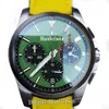 Orologio da uomo 44 mm Vetro zaffiro Quadrante giallo Orologi da polso Cronografo Luce al buio Movimento al quarzo vk Orologio Cinturino in pelle intrecciata