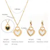 Necklace Earrings Set PAXA Fashion Two-Side Shell Heart Pendant Stainless Steel For Women Gold Silver Color Daily Party Jewelry Gift