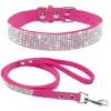 Sets Suede Leather Dog Collar Leash Set Rhinestone Crystal Soft Material Adjustable Small Dogs Cat Pets Collars Leads Chihuahua