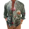 Camicie eleganti da uomo Top Camicia Comoda manica lunga Allentata da uomo Retro Stampa floreale Slim Fit Scollo a V Vintage Estate Autunno Moda comoda