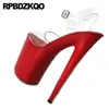 Sandali Scarpe Tacchi con cinturino trasparente Décolleté alti da donna con punta aperta trasparente Plus Size Fetish in PVC Grande piattaforma a spillo rosso gotico