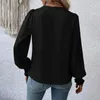 Kvinnors blusar Silkeslen texturblus Elegant V-ringning Lantern Sleeve Top Soft Stylish Holiday Casual Chic Shirt for Commuter Party