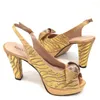 Туфли для женщин в зрелом стиле, итальянские женские туфли и подходящая сумка золотого цвета, сандалии на пятке с блестящими кристаллами и платформой для вечеринок