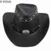 Clássico 100% couro ocidental cowboy chapéu para homens cavalheiro pai padrinho bonés panamá cowgirl jazz chapéus sombrero hombre 240221