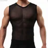 Débardeurs pour hommes Hommes sous-vêtements Sexy Transparent Musle débardeurs élastique gilet homme hauts sans manche pure Fitness T-Shirt Clubwear SingletL2402