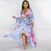 Casual Dresses WUHE Elegant Chic Women Role Patchwork Cut Out Waist V-neck Painting Irregular Maxi Dress 2024 Summer Beach Long Sexy