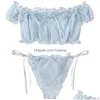 BHs Sets Damen Sexy Dessous Set Mesh Spitze Rüschen Niedlicher Punkt Transparenter BH und Höschen Wireless Thong Bandage Exotische Drop Lieferung A Dhzac