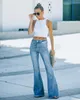 Jeans micro svasati europei e americani, nuova vestibilità slim micro svasata con frange a vita alta