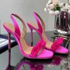 Sandals 2024 Summer New Womens Sandals Sexy Square Head Crystal Bead Satin Rose Red Blue Banquet High Heel Party Wedding Shoes J240224