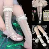 Chaussettes gothiques pour femmes, garniture à volants, bas de princesse en dentelle avec nœud papillon