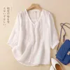 Damesblouses Geborduurd linnen blouse Zomermode High-end chique Elegant Mooi Kant Dun gedeelte Los Casual V-hals