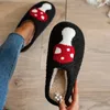 Slippers Women Cute Mushroom Pattern House Warm Plush Closed Toe Round Fuzzy Home Slides Women's Indoor Flat Cozy Shoes