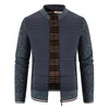Men's Sweaters Patchwork Sweater Jacket Autumn Winter Warm Stand-up Collar Zipper Cardigan Male Clothing Casual Knitwear Coat