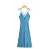 Casual Dresses Evening For Women 2024 Party Elegant Spaghetti Strap Satin Maxi V Neck Button Front Slits Backless Sexy Long