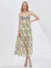 Casual Dresses VGH Floral Printing Camisole For Women Square Collar Sleeveless Off Shoulder High Waist Loose A Line Dress Female