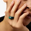European and American High-end Copper Plated Ring with 18k Real Gold Natural Malachite White Fritillaria Drop Glaze Ring Niche Simple and Fashionable Ring Women Gift