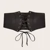 Leather Corset Belt Black Waist Belt for Women, Wide Elastic Underbust Corset Lace-up Tied Waist Belt for Dress 2277