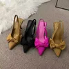 Sandaler 2023 Summer Brand Womens Sling Sandaler Fashionable Bow Toes glider på kvinnors grunt Munnen Elegant klänning Hög klackar J240224