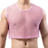 Tanques masculinos Mens Transparente Fishnet Crop Top Sexy Malha Oco Out Tank Tops Ginásio Fitness Sem Mangas Undershirts T-shirts Nightclub Mini VestL2402