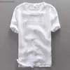 Männer T-Shirts neuer Stil runde Nackendruckbuchstaben kurzärmel reines Leinen T-Shirt Männer lässig T-Shirt für Männer weiß Flachs T-Shirt Herren Camisetal2404