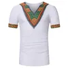 Mönster tryck män t-shirt sommar afrikansk stil vintage teetops v hals kort ärm tee skjortor homme casual tee273c