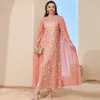 2024アラビア語ドバイの花嫁ドレスの母親新しいパーティーエレガントvネックコート列車シフォン長袖