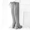 Dress Shoes SIMLOVEYO Black Gray Womens Micro suede Thigh High boots Block Thick heel Stretch Over the knee boots women Plus size 32-48 B007L2402