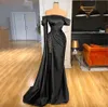 Lily Off-shoulder zwarte optocht partij jurk luxe parels avondjurk formele zeemeermin sexy prom dress aangepaste abiti da cerimonia