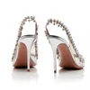 Sandals Silver Pink PVC Clear Heeled Sandals Women Pumps Sexy Rhinestones Thin High Heels Shoes Pointed Toes Party Nightclub SandalsL2402