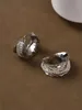 French Silver Texture Metal Pearl Wrapped Earrings for Women Light Luxury Design Exaggerated Fashionable Personalized Ear Buckle