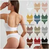 Yoga Outfit Underwear Womens Small Chest Gathered Thin Section No Steel Ring Large Size Sports Camisole Triangle Cup Bra Set Drop De Dhoww