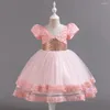 ガールドレスブルースパンコールメッシュプリンセス幼児ドレスサマーファッション半袖かわいい花の結婚式の子供ギフト