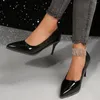 Модельные туфли, черные сексуальные туфли на высоком каблуке-шпильке с острым носком из лакированной кожи, женские вечерние туфли-лодочки на платформе для подиума, 2024