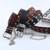 Frauen Punk Kette Mode Gürtel Einstellbare Schwarz Doppel Einzelne Öse Tülle Leder Schnalle Belt312G