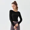 Camicie sportive Maglietta da yoga da donna con maniche a coste per dimagrire e tonificare Stagione autunnale Top fitness ad alta elasticità Corsa Pilates