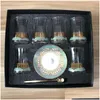 Cups Saucers 6 Set Turkish Tea Glasses Set With Spoon Coffee Cup Romantic Exotic Glass Kitchen Decoration Gift Box Drop Delivery Dhmak