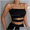 Yoga Outfit 2024 Moda Sexy Mulheres Verão Casual Sem Mangas Cut-Out Curto Camiseta Crop Top Colete Strap Tank Blusa Gota Entrega S Dhau1